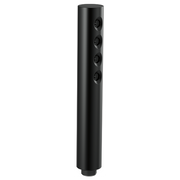 Matte black cylindrical handshower with four circular spray jets arranged vertically along the barrel.
