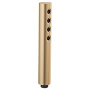 Luxe gold cylindrical handheld showerhead with four black spray nozzles aligned vertically.