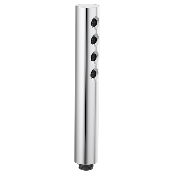 Chrome linear handshower with four black spray adjustment buttons arranged vertically on the cylindrical body.
