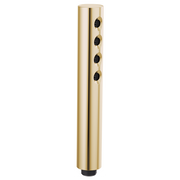 Polished gold cylindrical handshower with four black spray adjustment buttons along the side.