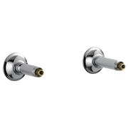 Pair of chrome wall mount tub filler unions with brass connectors and circular flanges.