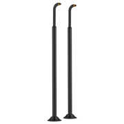 Two matte black floor-mounted riser pipes with curved tops and circular base flanges.