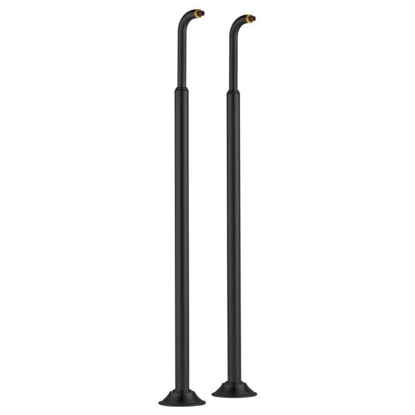 Two matte black floor-mounted riser pipes with curved tops and circular base flanges.