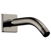 Black Onyx wall-mounted shower arm with square flange and angled curved pipe extension.