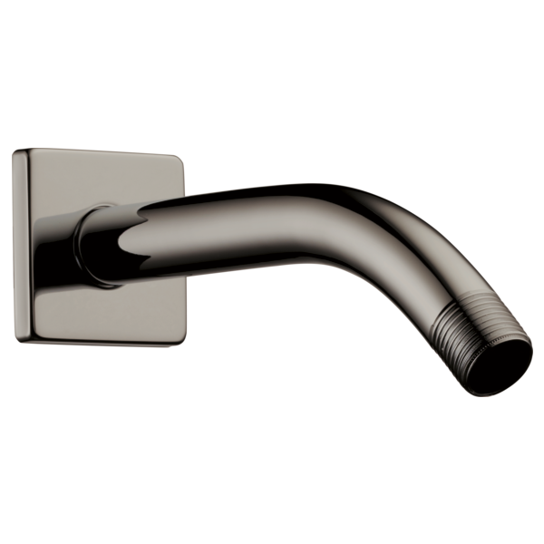 Black Onyx wall-mounted shower arm with square flange and angled curved pipe extension.