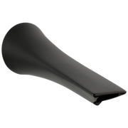 Matte black curved tub spout with rounded end and tapered outlet.