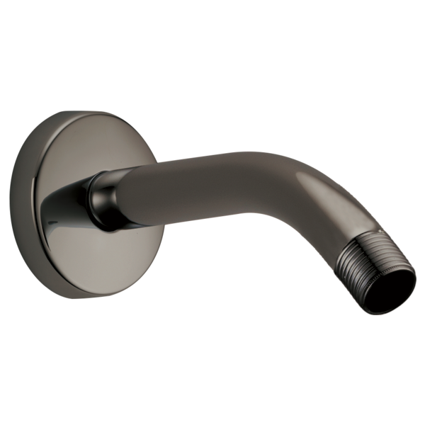 Black onyx wall-mounted shower arm with round flange and threaded outlet connection.