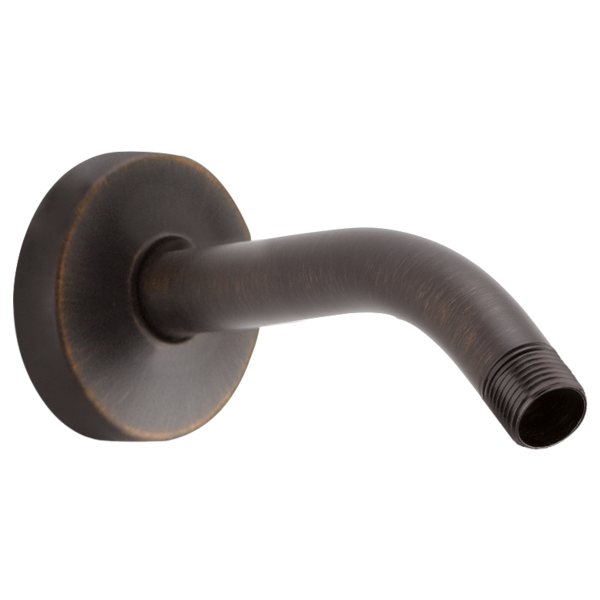 Venetian bronze shower arm with circular flange and threaded end connection.