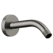 Luxe steel wall-mount shower arm with round flange, angled downward with threaded end connection.