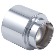 Chrome-finished cylindrical trim sleeve with grooved bands and open end, shown at angle.
