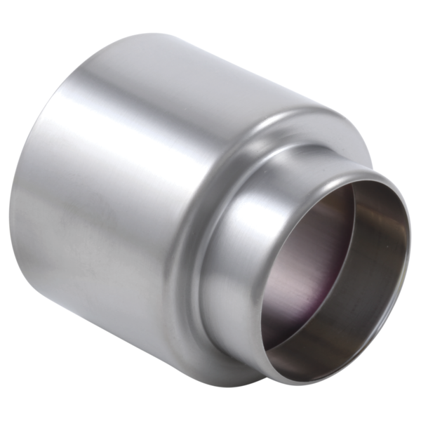 Stainless steel cylindrical trim sleeve with polished finish and recessed opening.