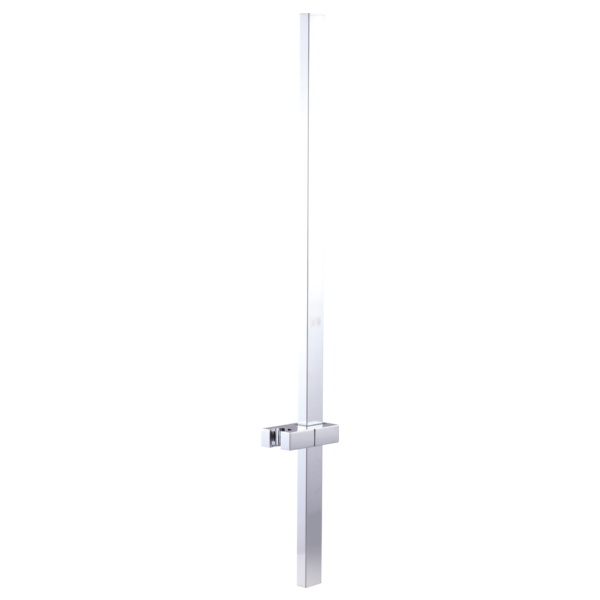 Chrome vertical slidebar assembly with rectangular mounting bracket and adjustable slide connector.