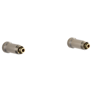 Two luxe nickel tub filler spout reach extensions with brass connector ends.