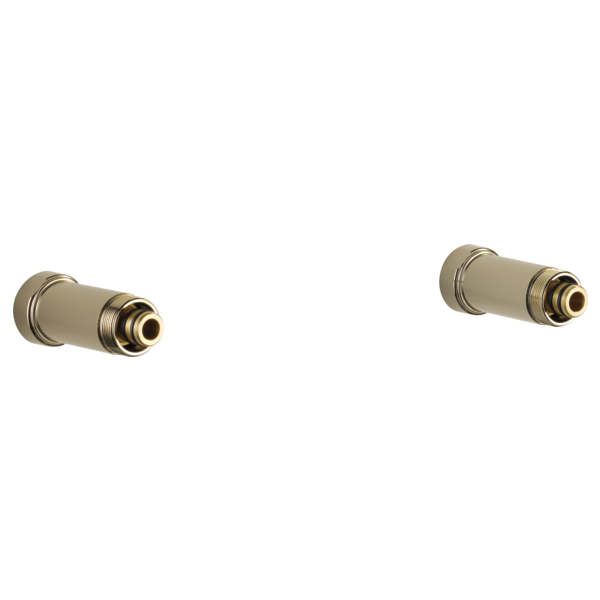 Two polished nickel cylindrical tub filler spout reach extensions with brass connectors.