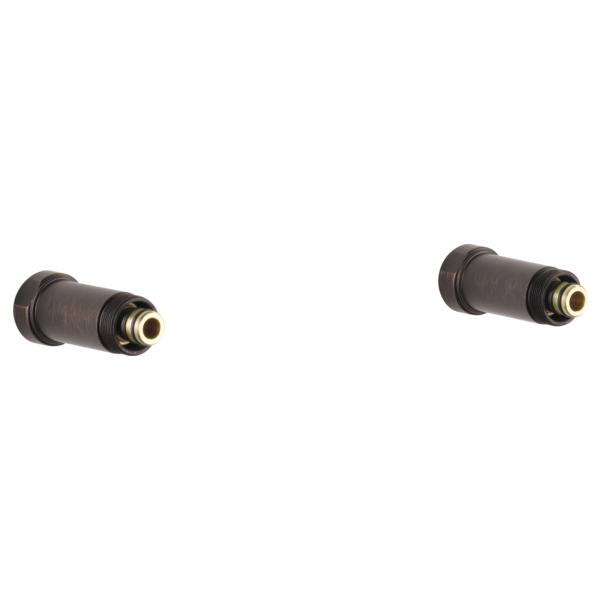 Two Venetian bronze tub filler spout reach extensions with threaded brass connectors.