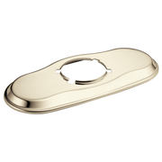 Polished nickel oval escutcheon with central circular opening for lavatory faucet installation.