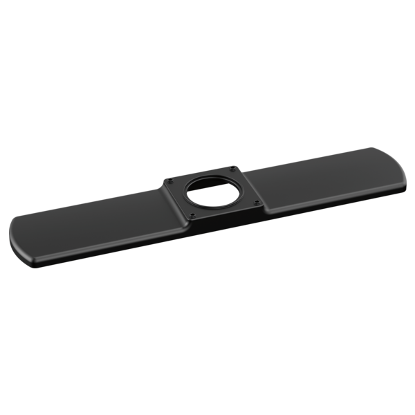 Matte black elongated escutcheon trim ring with center cutout and mounting hardware included.
