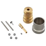 Brass and stainless steel extension kit components including pins, nuts, adapter, and cylindrical sleeves.