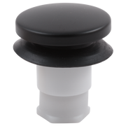 Matte black stopper assembly with circular cap and white cylindrical base.