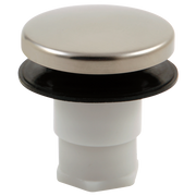 Luxe nickel stopper assembly with round cap, black rubber gasket, and white plastic stem.