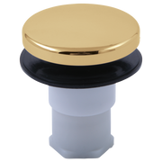 Polished gold dome-shaped stopper assembly with black rubber ring and white cylindrical connector base.