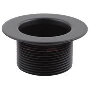 Matte black toe-operated waste plug with threaded barrel and wide flange rim.
