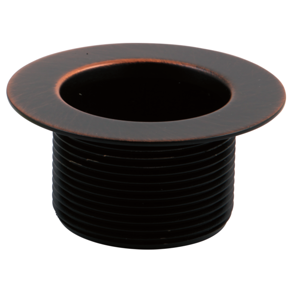 Venetian bronze circular waste plug with threaded black barrel and flat rim collar.