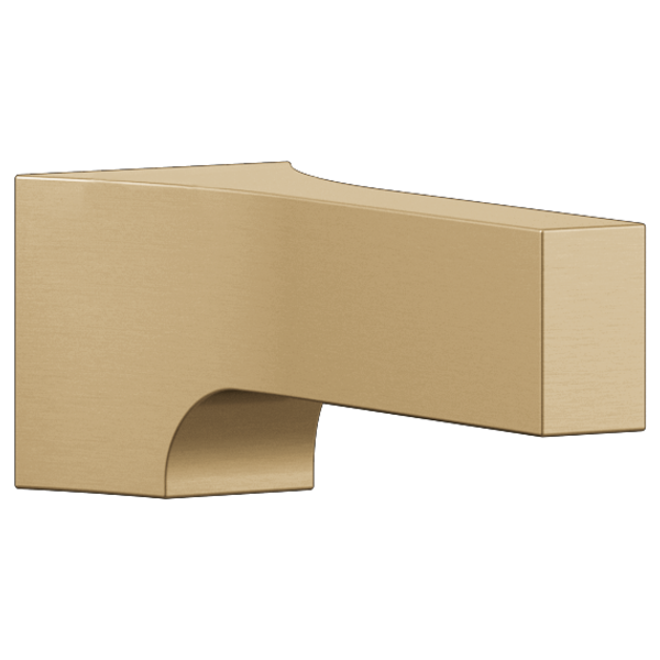 Champagne bronze tub spout with curved outlet and rectangular mounting flange.
