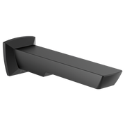 Matte black tub spout with rectangular outlet and wall-mounted bracket.