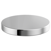 Chrome circular hole cover with flat top and polished finish.