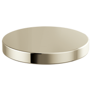 Polished nickel circular hole cover with flat top and beveled edge band.
