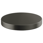 Steel disc hole cover with flat circular top and brushed metallic finish.