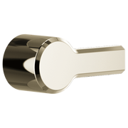 Polished nickel tub handle with cylindrical valve body and rectangular lever arm.