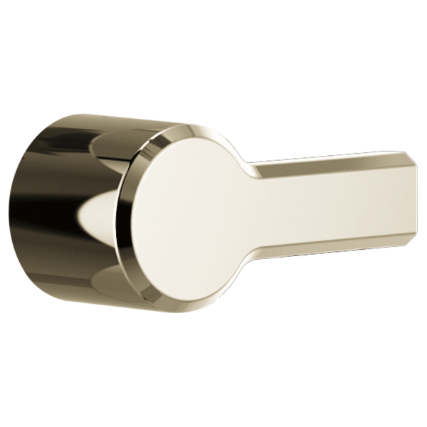 Polished nickel tub handle with cylindrical valve body and rectangular lever arm.