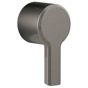 Black stainless steel faucet handle with round grip and rectangular stem in brushed finish.
