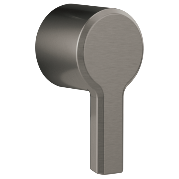 Black stainless steel faucet handle with round grip and rectangular stem in brushed finish.