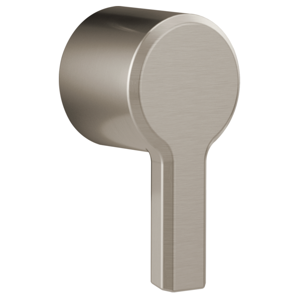 Stainless steel single-lever faucet handle with round knob and rectangular stem in brushed finish.
