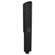 Matte black linear square handshower with multiple function buttons and circular spray head at top.