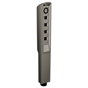 Black onyx square handheld showerhead with circular spray pattern and multiple function buttons along handle.