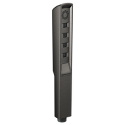 Luxe steel linear handshower with circular spray head and four control buttons on rectangular body.