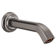 Black onyx shower arm and flange with angled spout and circular wall-mounted flange.