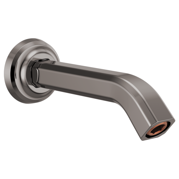 Black onyx shower arm and flange with angled spout and circular wall-mounted flange.