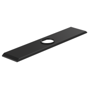 Matte black escutcheon plate with center hole and mounting hardware components.