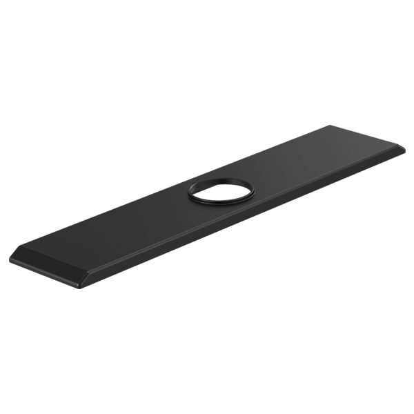 Matte black escutcheon plate with center hole and mounting hardware components.