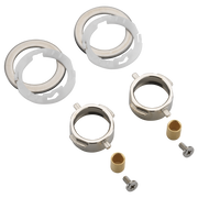 Chrome and white mounting hardware components including two large rings, two smaller metal rings, two brass inserts, and two 