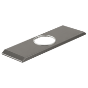 Black stainless steel rectangular escutcheon plate with circular opening and chrome ring trim.