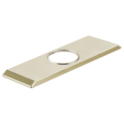 Polished nickel rectangular escutcheon plate with circular opening and beveled edges.