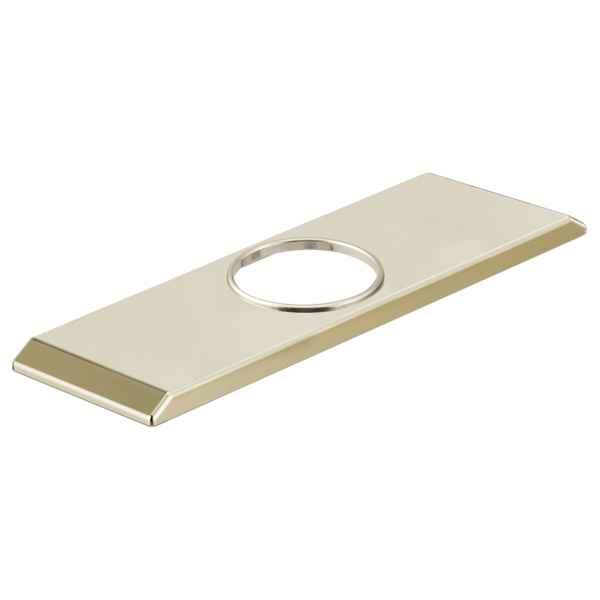 Polished nickel rectangular escutcheon plate with circular opening and beveled edges.