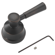 Venetian bronze faucet handle kit with round knob, cylindrical lever, mounting base, and hardware components.