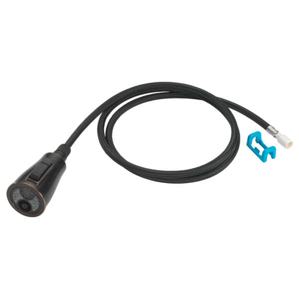 Venetian bronze wand assembly with black braided hose and connector fitting.